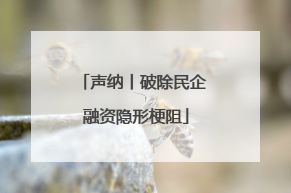 声纳丨破除民企融资隐形梗阻